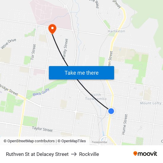 Ruthven St at Delacey Street to Rockville map