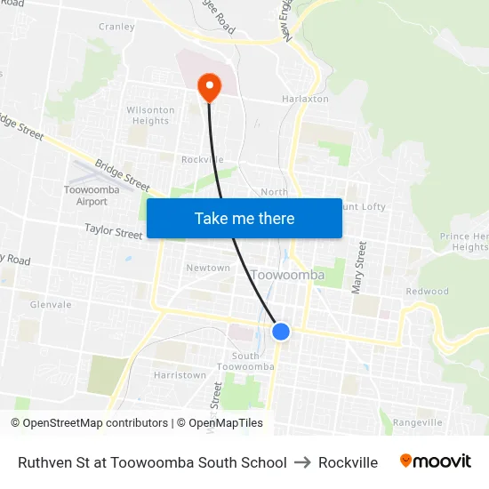 Ruthven St at Toowoomba South School to Rockville map