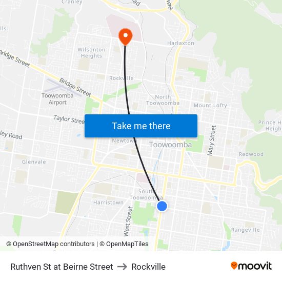 Ruthven St at Beirne Street to Rockville map