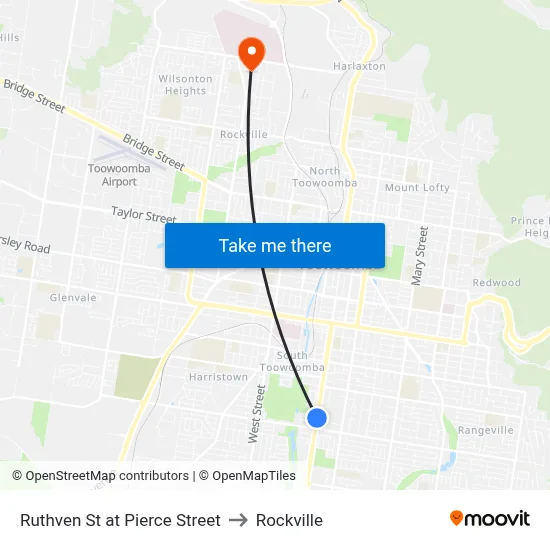 Ruthven St at Pierce Street to Rockville map