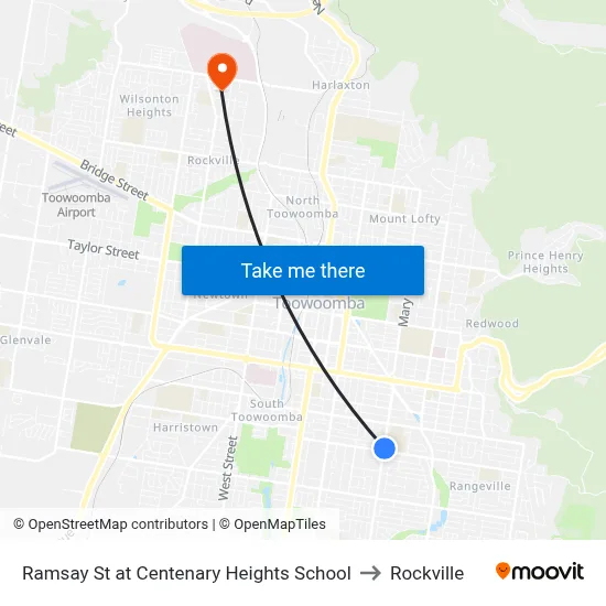 Ramsay St at Centenary Heights School to Rockville map