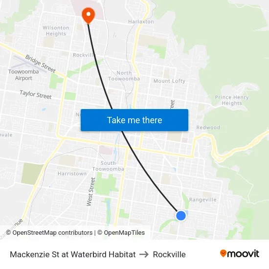 Mackenzie St at Waterbird Habitat to Rockville map