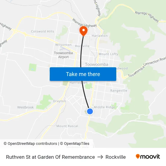 Ruthven St at Garden Of Remembrance to Rockville map