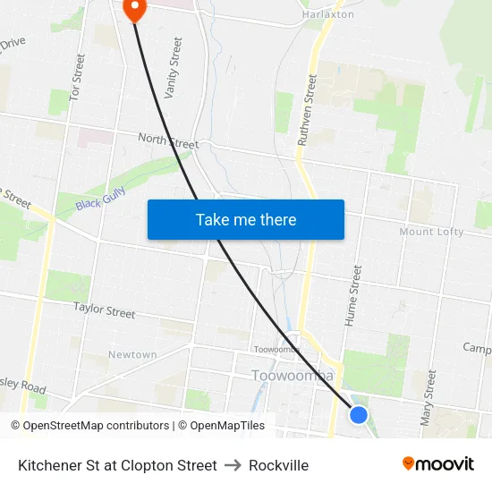 Kitchener St at Clopton Street to Rockville map