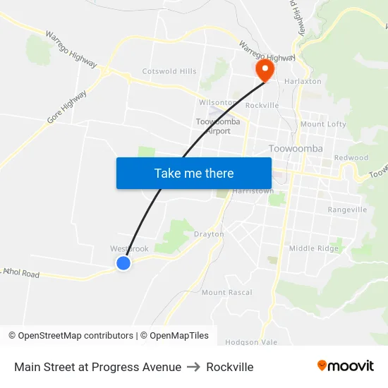 Main Street at Progress Avenue to Rockville map