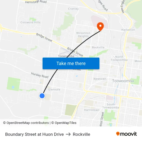 Boundary Street at Huon Drive to Rockville map
