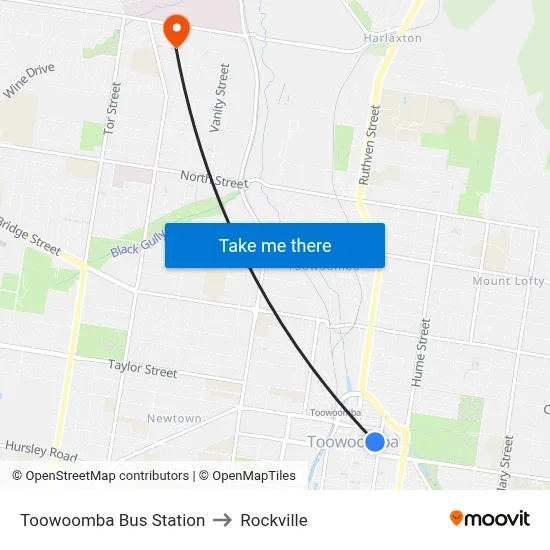 Toowoomba Bus Station to Rockville map