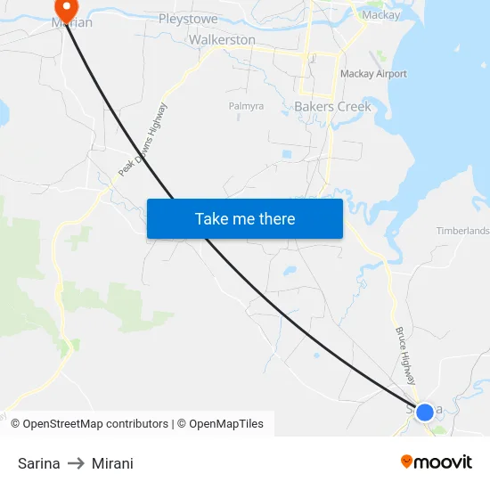 Sarina to Mirani map