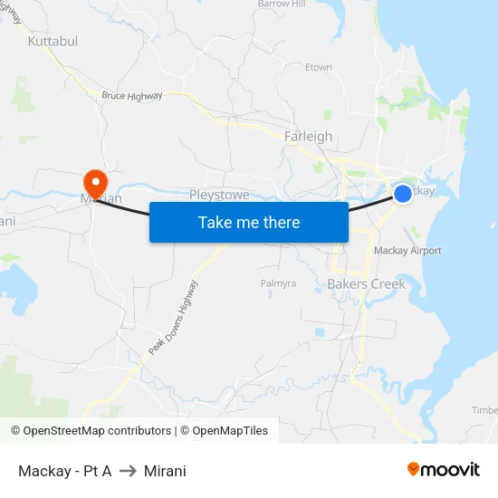 Mackay - Pt A to Mirani map
