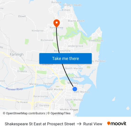 Shakespeare St East at Prospect Street to Rural View map