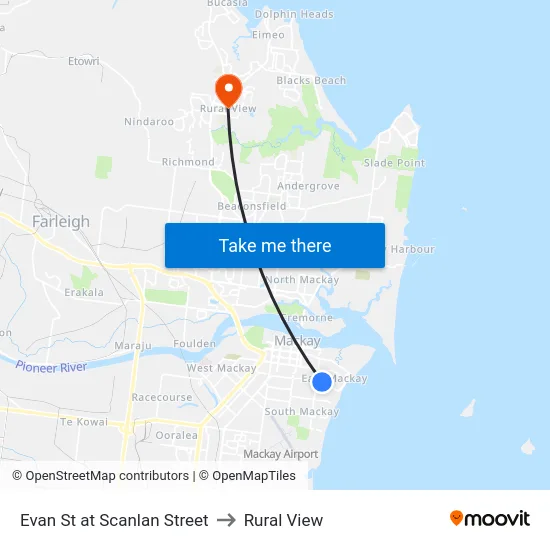 Evan St at Scanlan Street to Rural View map