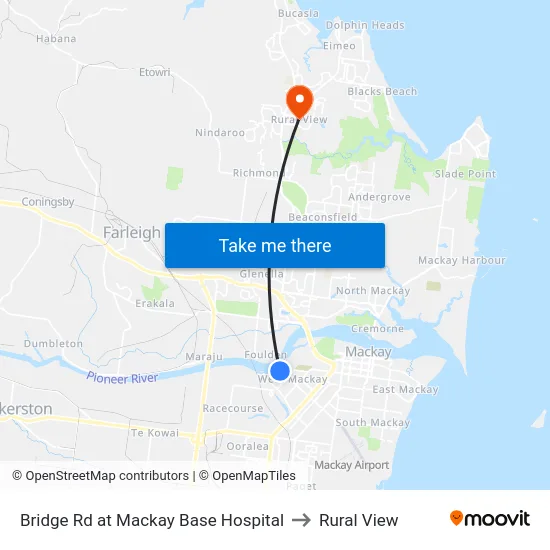 Bridge Rd at Mackay Base Hospital to Rural View map