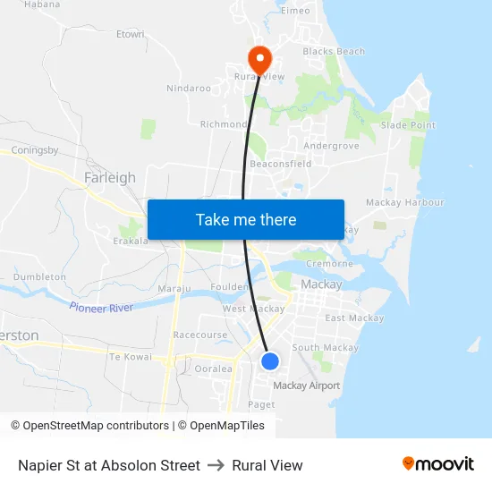 Napier St at Absolon Street to Rural View map