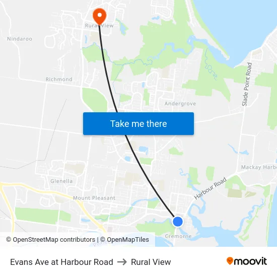 Evans Ave at Harbour Road to Rural View map