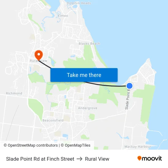 Slade Point Rd at Finch Street to Rural View map