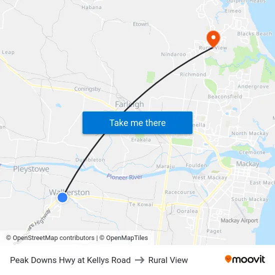 Peak Downs Hwy at Kellys Road to Rural View map