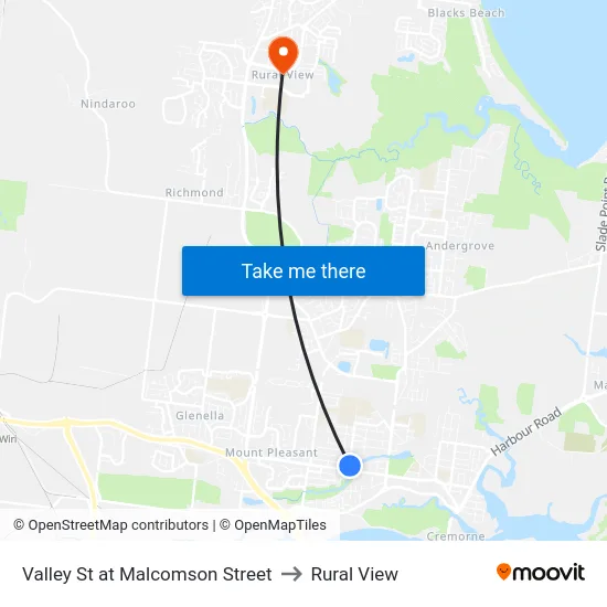 Valley St at Malcomson Street to Rural View map