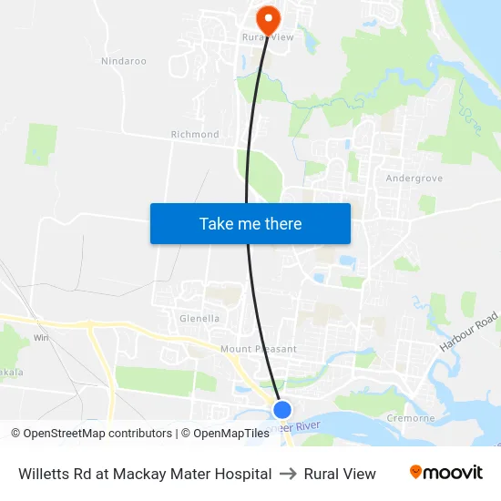 Willetts Rd at Mackay Mater Hospital to Rural View map