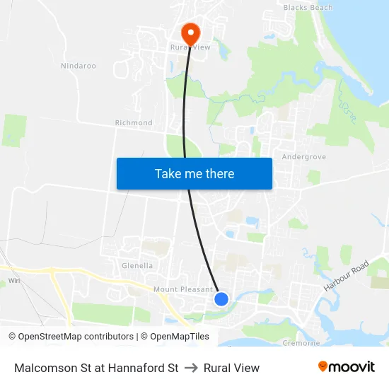 Malcomson St at Hannaford St to Rural View map