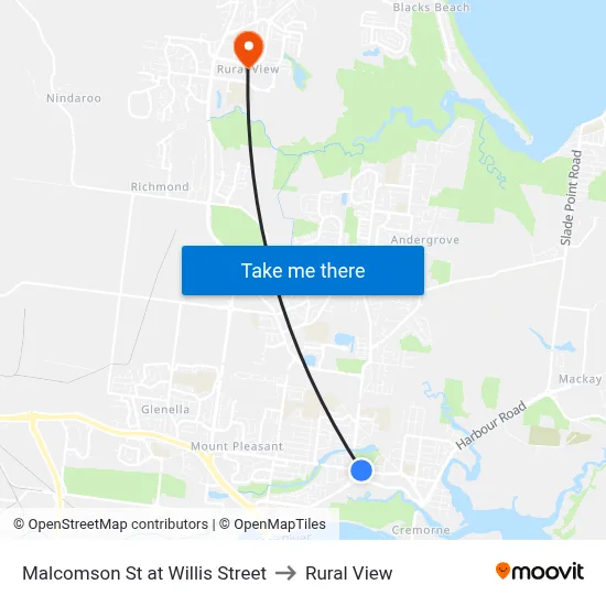 Malcomson St at Willis Street to Rural View map