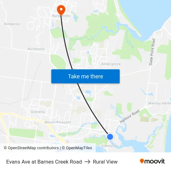 Evans Ave at Barnes Creek Road to Rural View map
