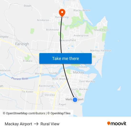 Mackay Airport to Rural View map