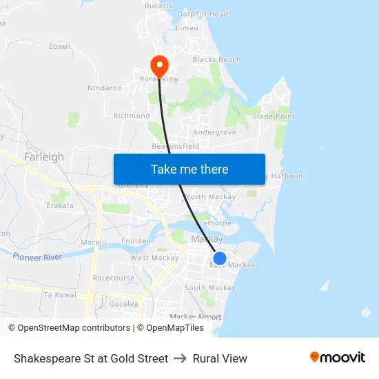 Shakespeare St at Gold Street to Rural View map