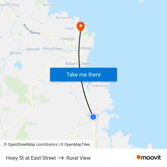 Hoey St at East Street to Rural View map