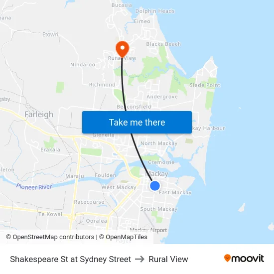 Shakespeare St at Sydney Street to Rural View map
