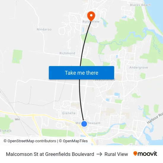 Malcomson St at Greenfields Boulevard to Rural View map