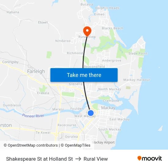 Shakespeare St at Holland St to Rural View map