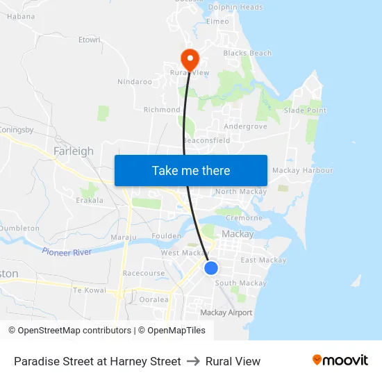 Paradise Street at Harney Street to Rural View map