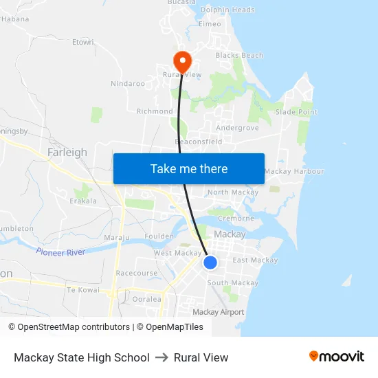 Mackay State High School to Rural View map