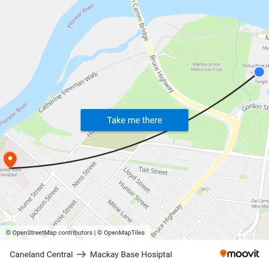Caneland Central to Mackay Base Hosiptal map
