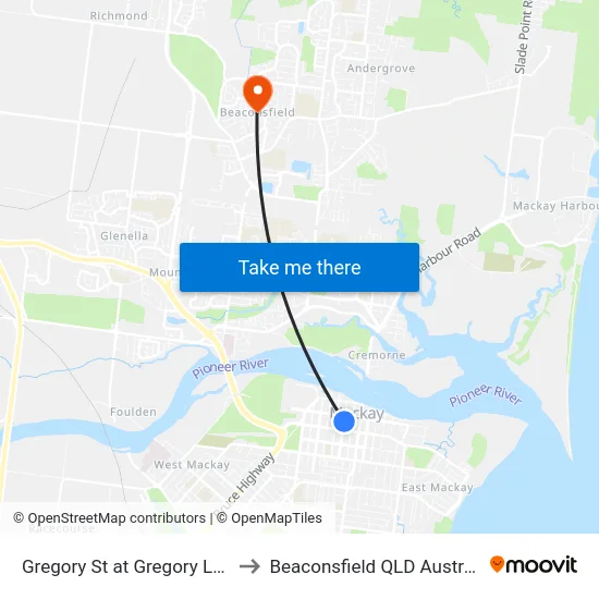 Gregory St at Gregory Lane to Beaconsfield QLD Australia map