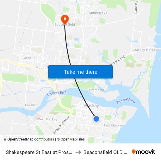 Shakespeare St East at Prospect Street to Beaconsfield QLD Australia map