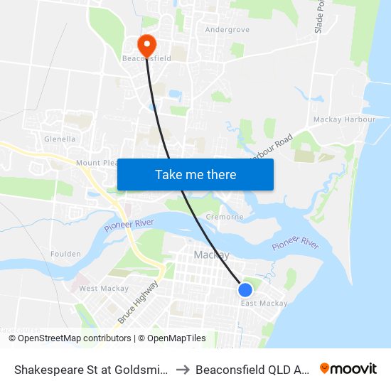 Shakespeare St at Goldsmith Street to Beaconsfield QLD Australia map