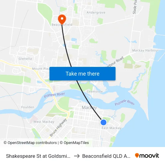 Shakespeare St at Goldsmith Street to Beaconsfield QLD Australia map