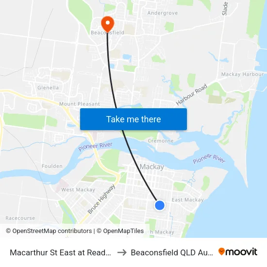 Macarthur St East at Ready Street to Beaconsfield QLD Australia map