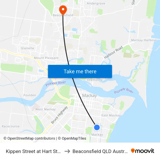 Kippen Street at Hart Street to Beaconsfield QLD Australia map