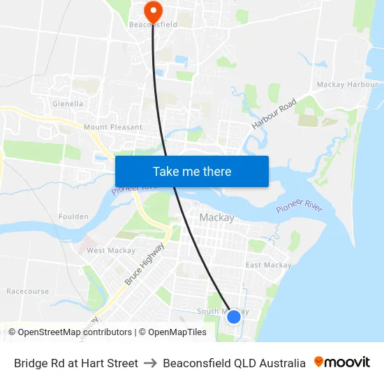 Bridge Rd at Hart Street to Beaconsfield QLD Australia map