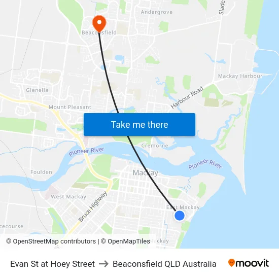 Evan St at Hoey Street to Beaconsfield QLD Australia map