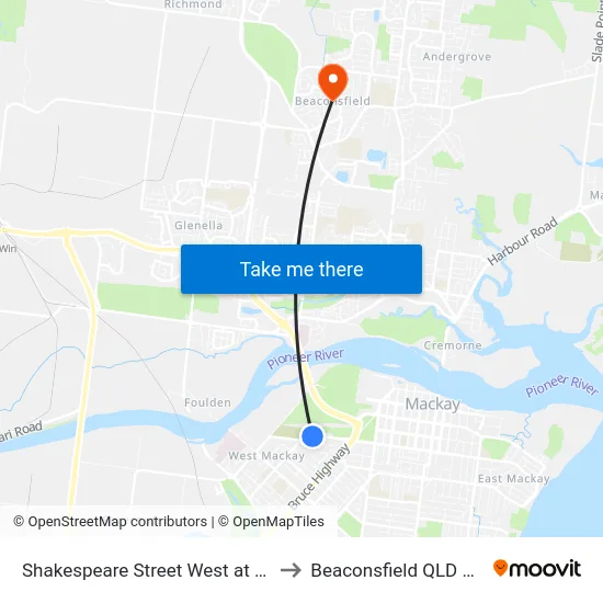 Shakespeare Street West at Ford Street to Beaconsfield QLD Australia map