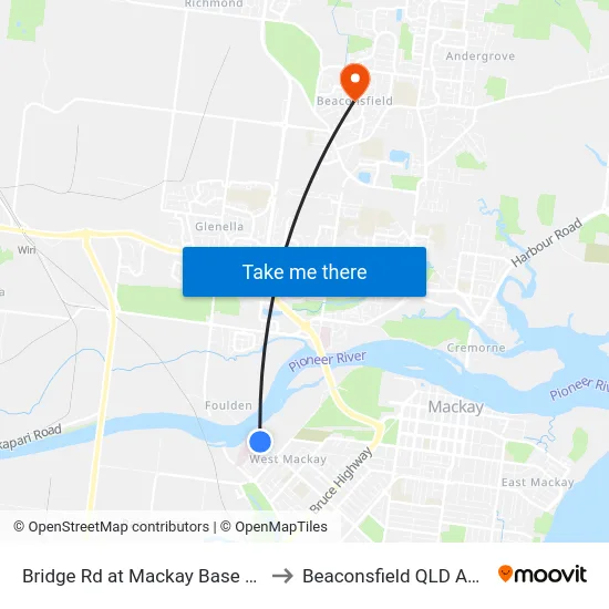 Bridge Rd at Mackay Base Hospital to Beaconsfield QLD Australia map