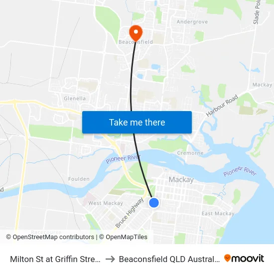 Milton St at Griffin Street to Beaconsfield QLD Australia map