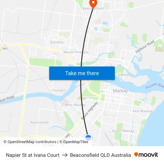 Napier St at Ivana Court to Beaconsfield QLD Australia map