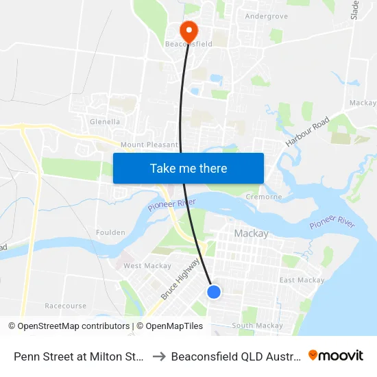 Penn Street at Milton Street to Beaconsfield QLD Australia map