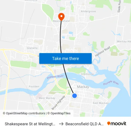 Shakespeare St at Wellington Street to Beaconsfield QLD Australia map