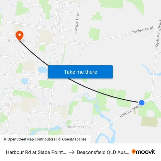 Harbour Rd at Slade Point Road to Beaconsfield QLD Australia map