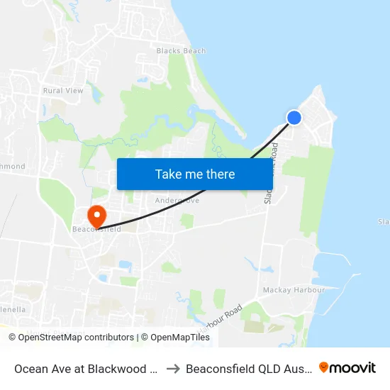 Ocean Ave at Blackwood Street to Beaconsfield QLD Australia map